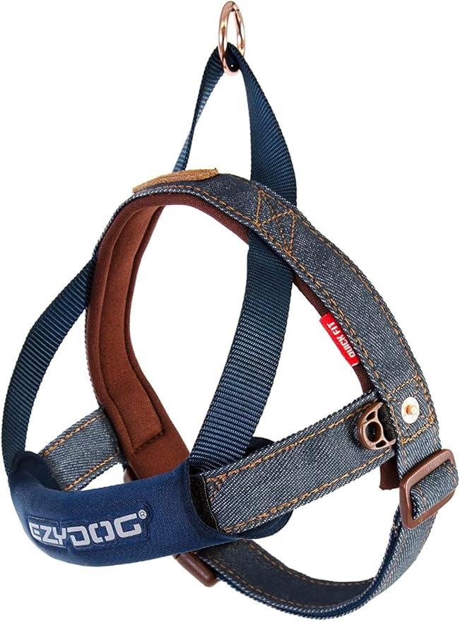 EzyDog Quick Fit Dog Harness, Soft Neoprene Padding - Small, Denim | Fast One-Click Buckle, Adjustable Fit, Strong Reinforced Materials, Reflective Stitching, No Pull Dog Harness, Easy Walking