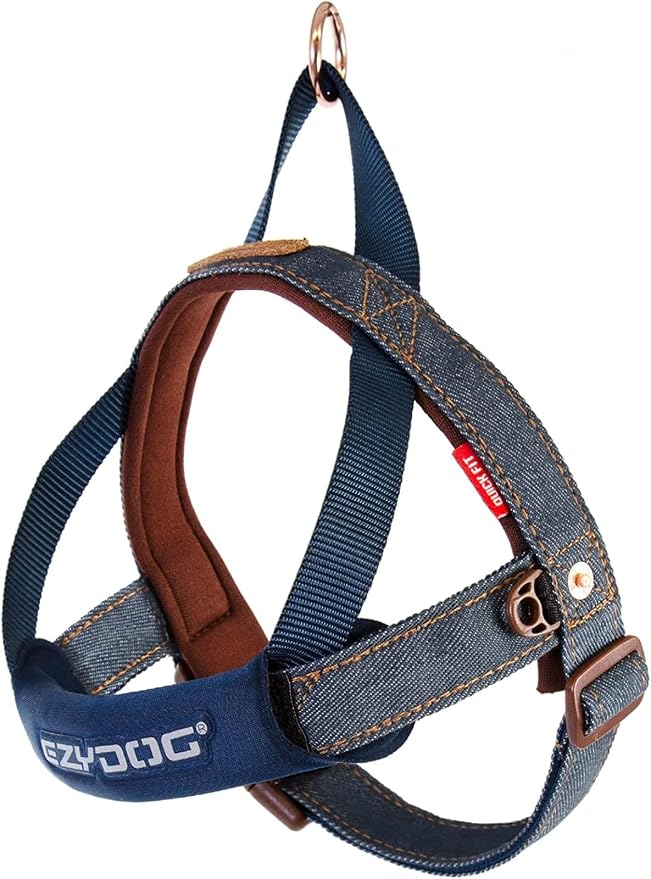 EzyDog Quick Fit Dog Harness, Soft Neoprene Padding - Large, Denim | Fast One-Click Buckle, Adjustable Fit, Strong Reinforced Materials, Reflective Stitching, No Pull Dog Harness, Easy Walking