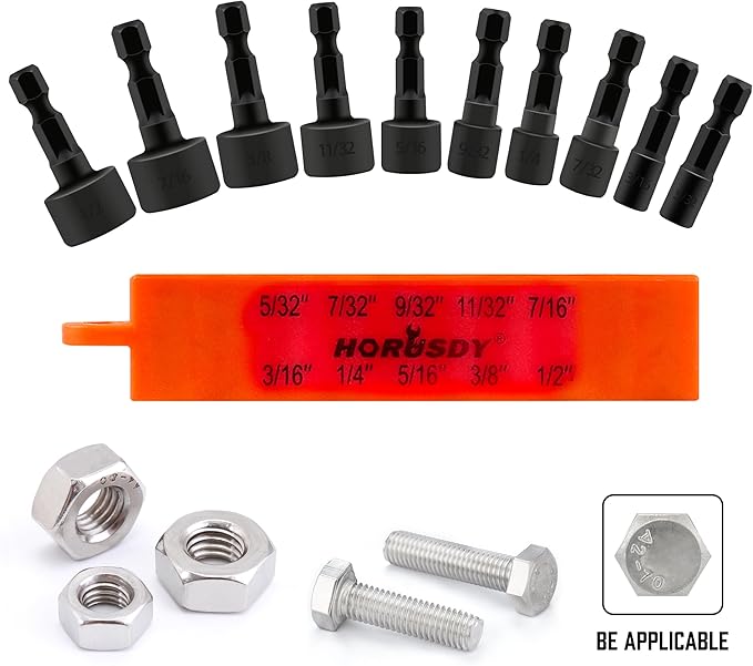 HORUSDY 22-Piece Power Nut Driver Set for Impact Drill, SAE and Metric, 1/4” Nut Driver Hex Keys, Hex Head Drill Bit Set