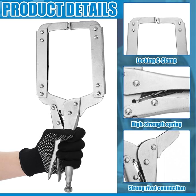 Yexiya 4 Pcs 14 Inch Locking C Clamp Original Lock Regular Tips Plain adjustable Alloy Steel Locking C Clamp for Woodworking Carpentry Welding Electrical Equipment, Silver