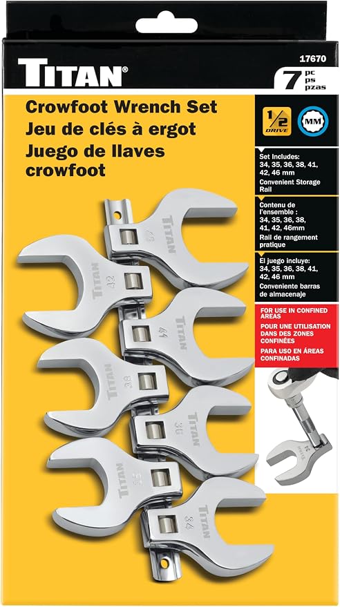 Titan 17670 7-Piece 1/2-Inch Drive Metric Jumbo Crowfoot Wrench Set
