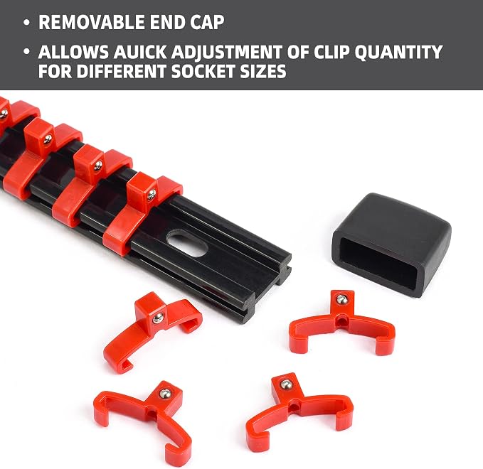 Reniteco 15-Pack Socket Organizer Set, 1/4" x 80 3/8" x 75 1/2" x 60 Clips | 215 Clip Capacity, Havy-Duty ABS Socket Rails, Removable Clips, Drive Socket Storage, Toolbox Drawer or Wall Mount