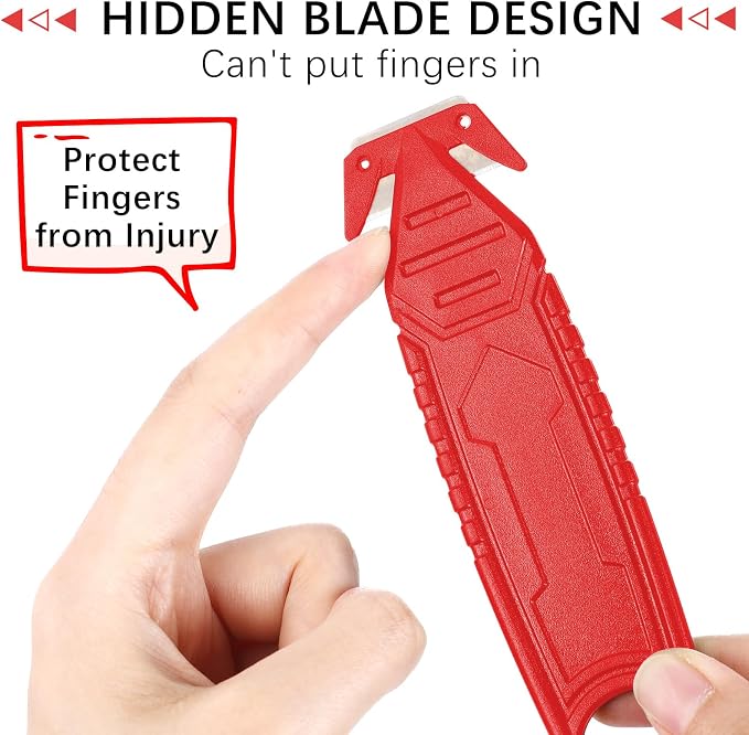 Therwen Safety Box Cutter Knife of Stainless Steel Concealed Blade Package Opener with Tape Splitter for Carton Cardboard Wrap Letter Work Bag Straps Film Utility Tool(Red,10 Pcs)