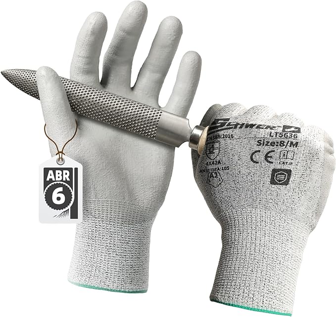Schwer Safety Work Gloves with Certified Level 6 Abrasion Resistance, ANSI A2 Cut Resistant Gardening & Fishing Gloves with Grip, General Working Gloves for Construction, Mechanic, LT5636, M