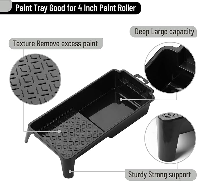Bates- 4 Inch Paint Tray Set, 22 pcs, 1x 4 Inch Paint Roller Tray, 20x Disposable Plastic Liners & 1x Roller Frame