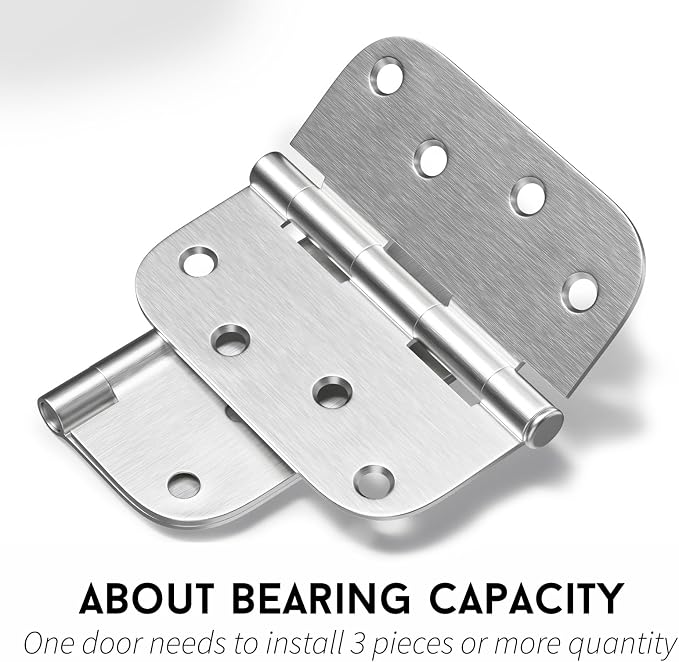 goldenwarm Pack of 12 Satin Nickel Door Hinges,4 x 4inch Interior and Exterior Mortised Door Hinges Hardware, 5/8'' Radius Corners