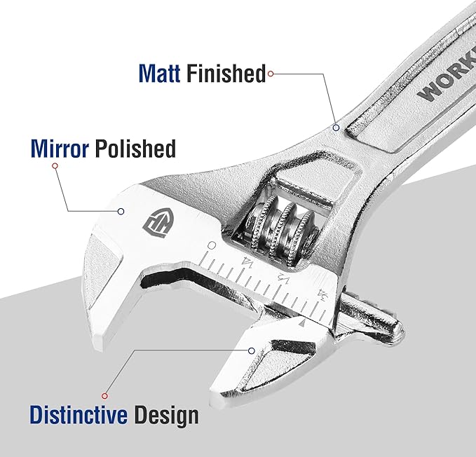 WORKPRO Adjustable Wrench, 4-inch Heavy Duty Spanner with Inch/Metric Scale, Premium Cr-V Steel, Chrome Plated
