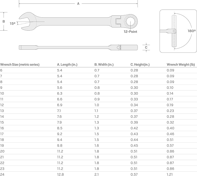 TEKTON 8 mm Flex Head Ratcheting Combination Wrench | WRC26408 | 12-Point