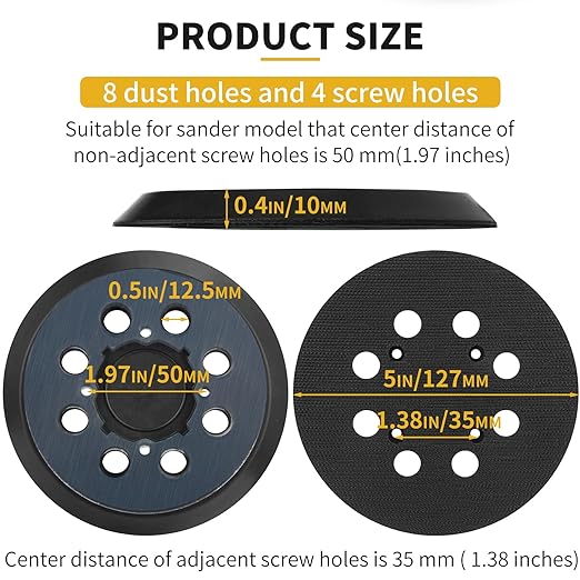 Sander Pad Replacement for Dewalt, 2 Pack 5" 8 Hole Hook and Loop Orbital Sander Pad Compatible with DeWalt DWE6421 6421K DWE6423 6423K DCW210B Random Orbital Sanders (4 Screw Holes)