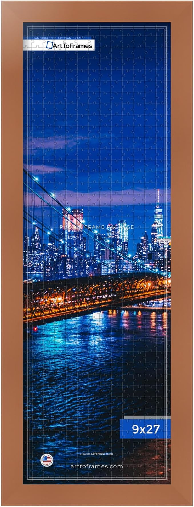 ArtToFrames Puzzle Frame for Buffalo Games 500 Piece Jigsaw Puzzles, 9x27 Inch (23x69 cm), Burnt Umber Engineered Wood with Economy Acrylic, Ready to Hang Puzzle Display