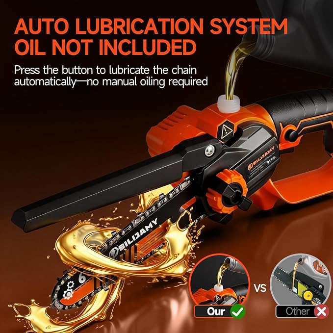 Chainsaw Cordless, 6 Inch Portable Electric Chainsaw-2.0Ah Battery | Battery Powered Handheld Power Chain Saw with Fast Charger, for Trees Branches Trimming, Wood Cutting, Courtyard, Household