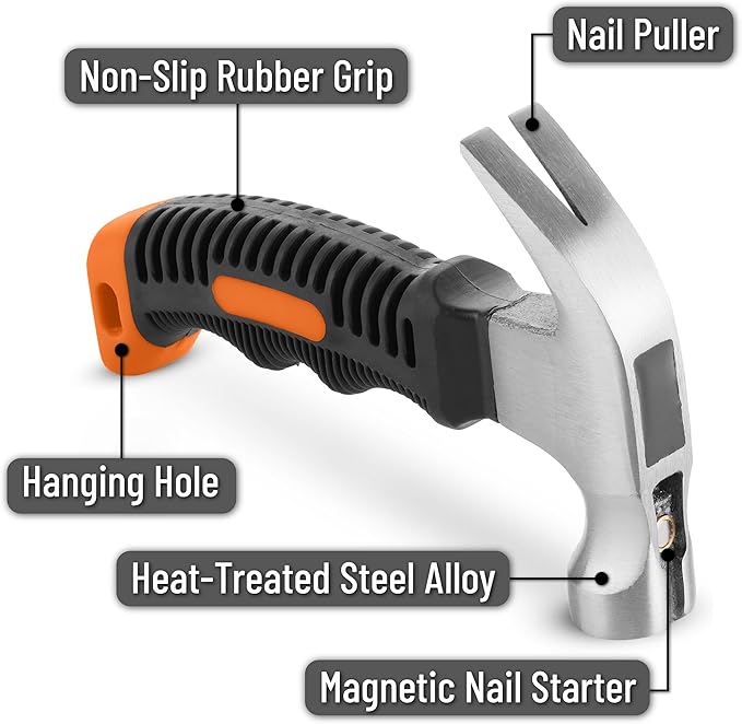 Mr. Pen- Claw Hammer, 8oz, Orange, Magnetic, Small Claw Nail Hammer for Women for Camping, Wood Working, House Repairs, Claw, Stubby, Tack