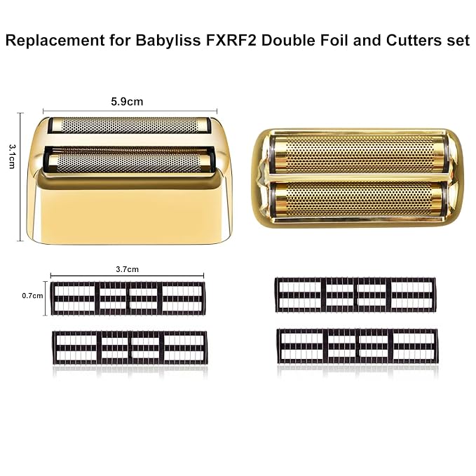 3 pack Professional Replacement Foil and Cutters for BaBylissPRO Barberology Double Foil Shaver, Compatible with BaBylissPRO Barberology FXFS2 Shaver，Gold