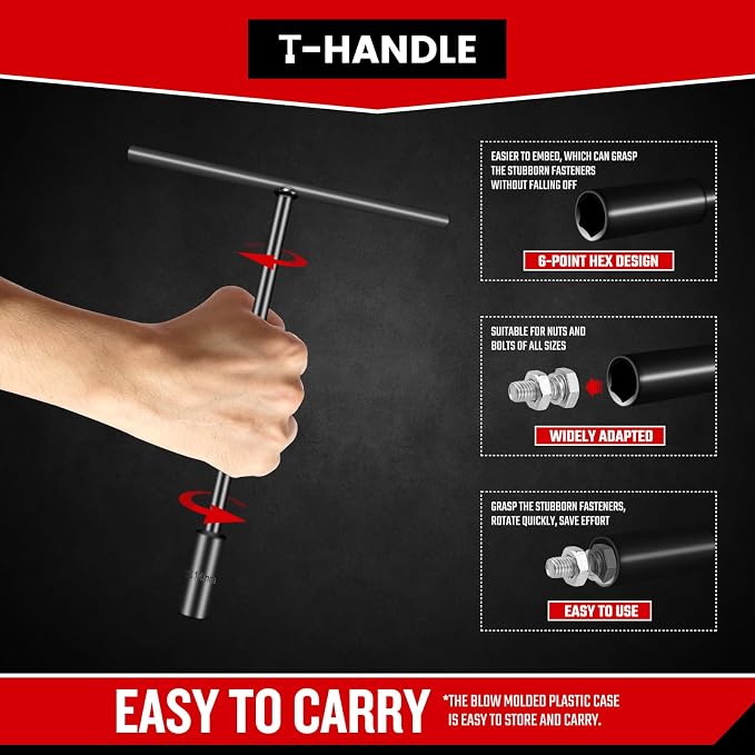 T-Handle Wrench Socket Set, Cr-V Steel T Wrench Set Metric Size 6mm to 14mm, Wrench Tool Socket with Long Reach for Motorcycle Dirtbike Bicycle Repair (7 Pack)