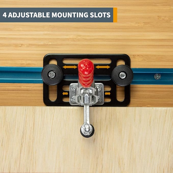 POWERTEC Toggle Clamp Mounting Plate with Hex Bolts, T-Track Bolts for T Track Accessories, Woodworking Jigs and Fixtures, Drill Press, Table Saw Sled (71416)