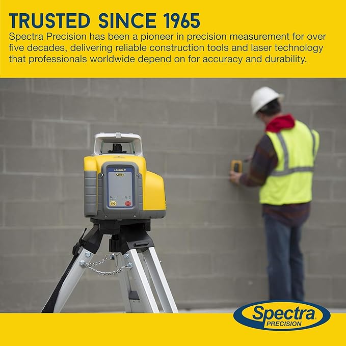 Spectra Precision LL300N-4 Self-Leveling Rotary Laser Kit with HL450 Receiver, Professional - Small Case - Rechargeable — IP66, Class 2, ±3/32″ Accuracy, 1,650 ft Range