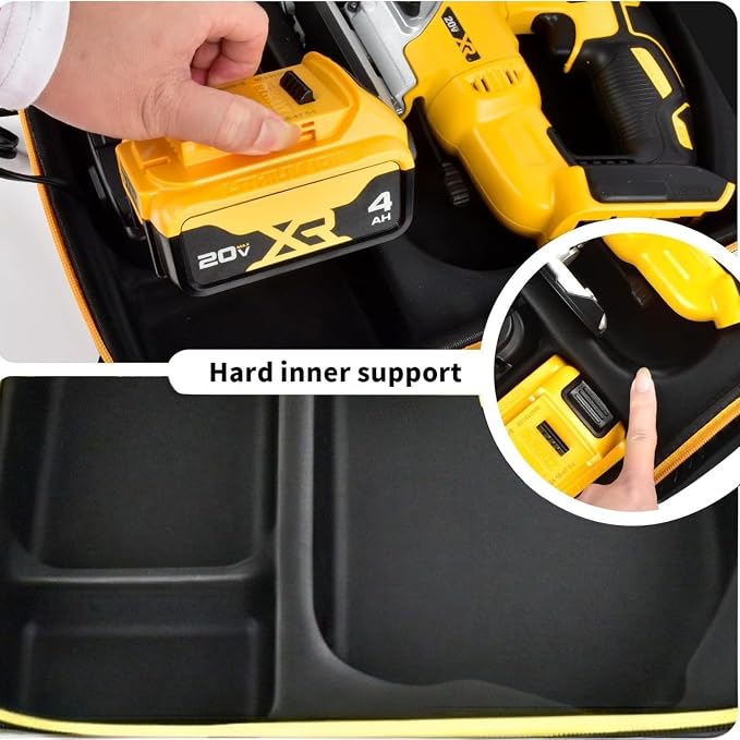 ANKHOH EVA Hard Case for DEWALT DCS334B/DCS335B Jig Saw, Yellow | Custom-fit EVA jigsaw Case with Blade, Battery and Charger Storage, Handle and Shoulder Strap, Box Only