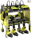 CCCEI Modular Power Tool Organizer Wall Mount with Charging Station. Garage Drill Storage Shelf with Hooks, Heavy Duty Rack, Tool Battery Holder Built in 8 Outlet. Gift for Men. Green, 2 Pack.