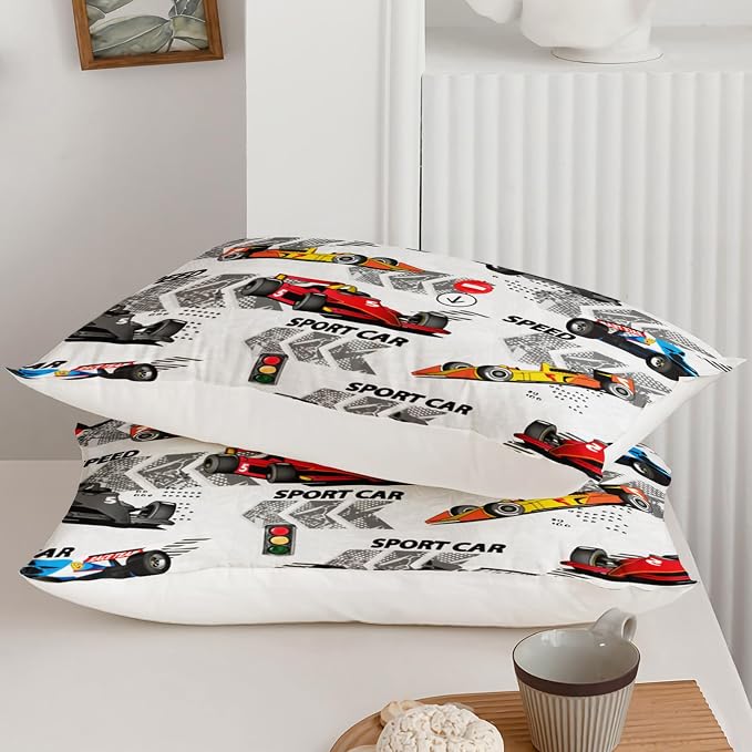 Axolotl Racing Car Comforter Set King Size,Extreme Sports Themed Boys Bedding for Boys Teens Girls,3 Piece Cool Speed Race Cars Quilt Set with 1 Comforter 2 Pillowcases,Multi Color