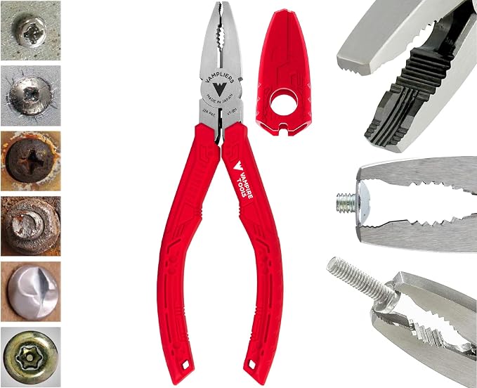 VAMPLIERS 10-PC Stripped Screw Extractor Tool Set with Toolbox Storage Case: 8x Made in Japan Screw Removal Pliers, 1x Vise-Grip Locking Plier & 1x Recessed Screw Extractor. | 5" Mini, 6.25", 6.25" Brute, 7" Slip-Joint, 7" vPlus , 7.5" Long Nose, 7.5" ...