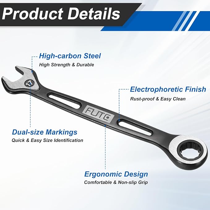 HARFINGTON 2Pcs Ratcheting Combination Wrench 17mm Stubby Wrench Metric High Carbon Steel Double 12-Point Box Open-Ended Ratchet Spanner Tool for Household Garage Workshop Auto Repairs, Black