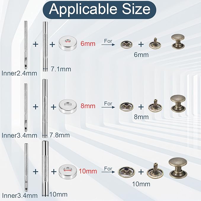 7pcs Rivets Setting Tool Kits, Metal Rivet Punch Tool for Install Leather Bag Belt Shoe Boot Hats Pet Collar Keychain Clothing