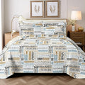 Geometry Patchwork Quilt Set Queen - Blue Quilts for Queen Size Bed, Multicolor Patchwork Printed GeometryBedding Set - Soft Microfiber Lightweight Coverlet Bedspread(Geometry, Queen(90"x90"))