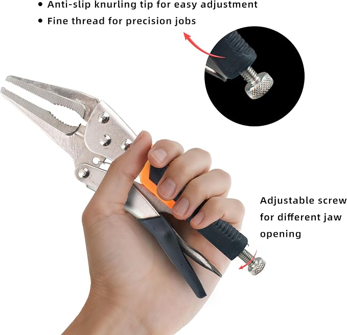 5-Piece Locking Pliers Set, 5", 7" & 10" Curved Jaw Adjustable Vise Grip Pliers and 7" & 9" Long Nose Welding Clamps for DIY Projects,Mechanic and Woodworking