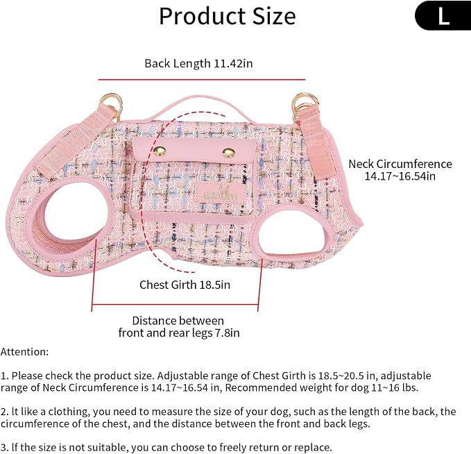 Wakytu Dog Lift Harness Dog Carrier Sling for Small Dogs & Cats,L | stylish puppy sling carrier with handle & pocket,adjustable leash,walking & travel