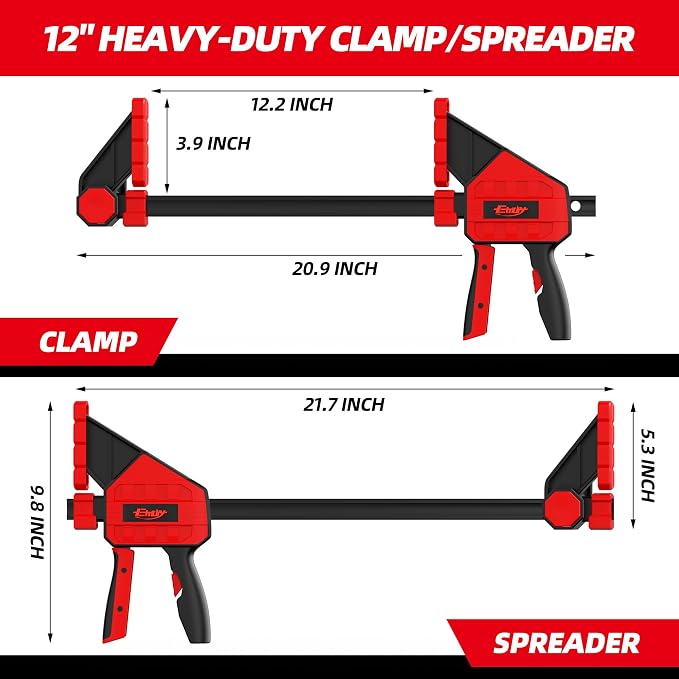 Bar Clamps for Woodworking, 2-Piece 12 Inch Clamps Set with 550 LBS Load Limit, One-Handed Clamp/Spreader, Heavy-Duty Quick-Change F Clamp, Ideal for Woodworking/Carpentry/Home Improvement/DIY