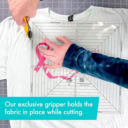 Creative Grids 14-1/2in Square It Up or Fussy Cut Square Quilting Ruler – CGRSQ14 – Made in USA, Non-Slip Grip Acrylic Quilting, Sewing, Crafting, Patchwork Ruler & Template