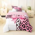Feelyou Leopard Print Comforter Set Twin Size Leopard Bow Bedding Set for Kids Boys Girls Animal Fur Duvet Quilt Bedroom Decor Microfiber 2 Pcs with 1 Pillow Cases
