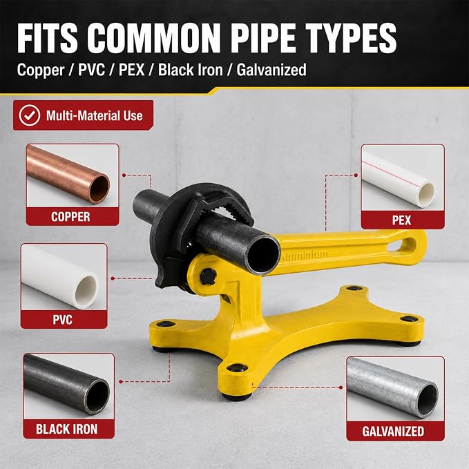 Portable Pipe Vise Wrench, Heavy Duty Cast Iron Plumbing Tools | 1/8"-1.75" capacity cast iron pipe clamp for HVAC & pipe repair. Non-slip serrated jaws securely grip copper & PVC pipes.