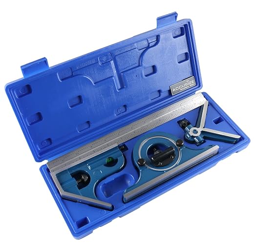 Accusize Industrial Tools 12'' 4 Combination Square Ruler Set Protractor Satin, 4-R Graduation, 0000-8101, 5 Sets | 5 Sets, 4 Pc/Set, 4R Graduation: 8ths, 16ths, 32nds, 64ths, Satin Chrome Blade, 0000-8101x5
