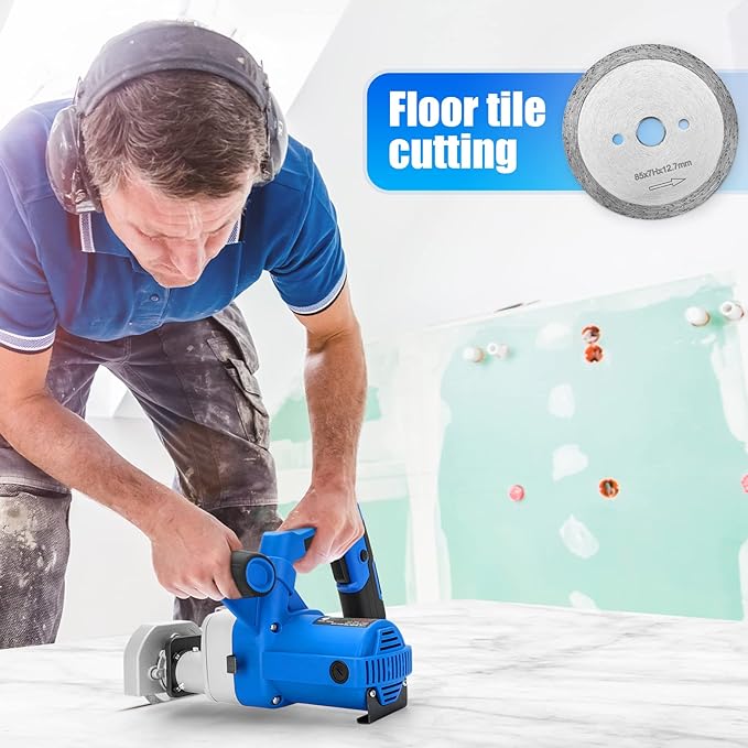 Toe Kick Saw EKS85, 3-3/8 in. Blades, 2 Alloy Blade for Woods, 1 Diamond Blade for Tiles and Stones, Flush Cutting, Special Circular Saw for Removing Subfloor or Tiles