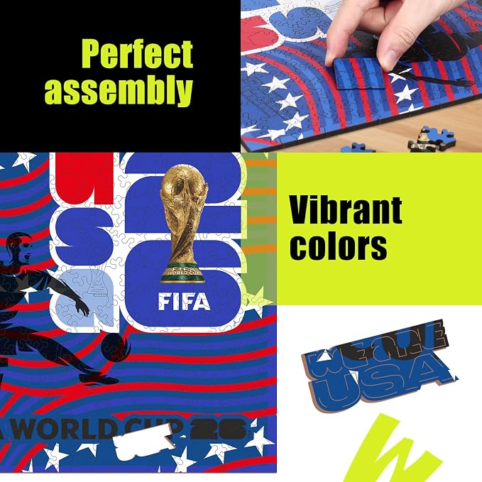 FIFA USA Poster Wooden Puzzle for Adult, 200 Pieces Irregular Shape Puzzle, 5MM Thick, Creative Collectible Gift for Fans, Officially Licensed Product, 11 x 11