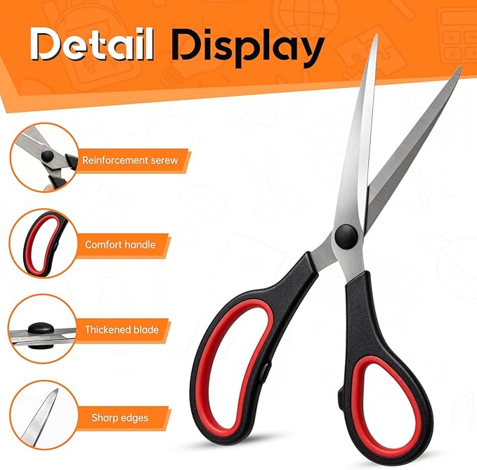 Scissors 8.5 Inch scissors all purpose for Office, Home, Sewing,and Crafts,Soft Comfort-Grip Right/Left Hand 3-Pack, Multicolor