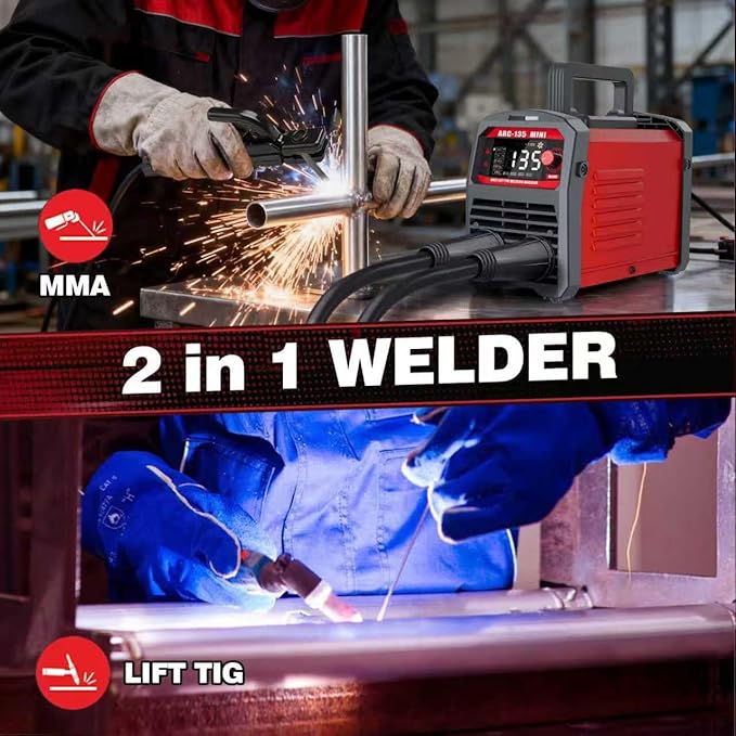 Stick Welder, ARC 135 Portable Welding Machine 110V, Stick/Lift TIG Mini Welder Machine 2 In 1 with Large LED Display, IGBT Inverter, Home DIY Arc Welder, Hot Start,Arc force, Anti-Stick, VRD
