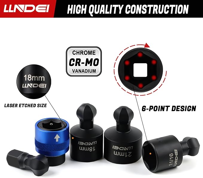 LLNDEI 3/8" Drive Swivel Socket Set 29Pcs SAE/Metric CR-MO | Quick Release Wobble Sockets 8-22mm & 5/16-3/4", Ratchet, Extension & Adapters, for Engine, Suspension, Brake & Industrial