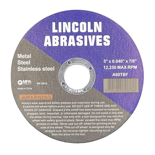 100 Pack 5" Cut-Off Wheels Lincoln Abrasives .040" Metal & Stainless Steel