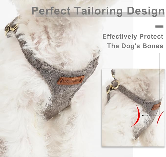 Puppytie Dog Harness and Leash Set, Silver Grey, M (16.5-31 lbs) | Harness Small Size Dog, Dog Leash for Small Dogs, Soft Lightweight and Adjustable, Small Dog Harness for Daily Walks
