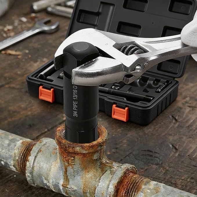 VEVOR Pipe Extractor Set, 9 Pieces Heavy Duty Steel Broken Pipe Extractors, with Solid Storage Case, Cr-Mo Steel for Removing 1/8" to 1" Damaged Threaded Pipes and Fittings, for Plumbers Mechanics DIY