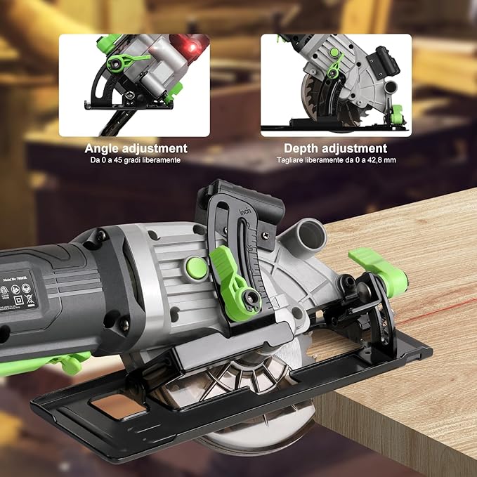 Power Circular Saw,4.8A Mini Circular Saw with Laser Guide,4000RPM Corded Saw Equipped with 1 Pc 4-1/2" Blades，Maximum Cutting 1-11/16" at 90° and 1-1/8"at 45° for Wood, Soft Metal, Plastic