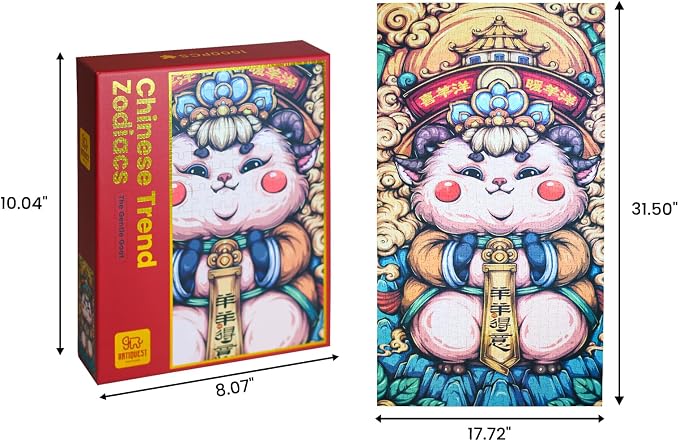 Jigsaw Puzzles for Adults 1000 Pieces, Chinese Zodiac Animals Peaceful, Artistic, Kind Goat Jig Saw Puzzle Gifts for People Born in 1967, 1979, 1991, 2003, 2015, 31.5 * 17.72 Inch
