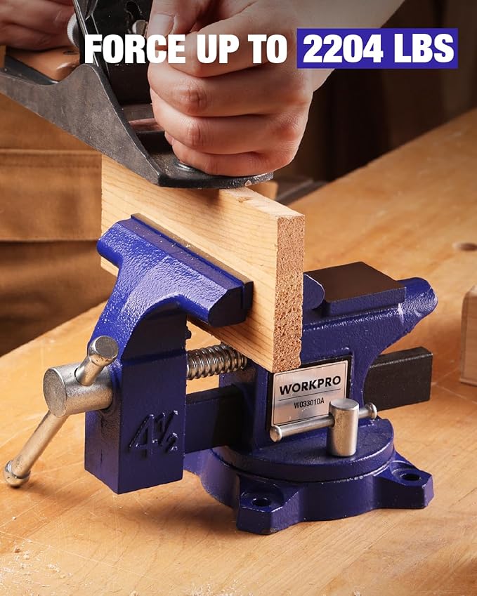 WORKPRO Bench Vise, 4-1/2" Vice for Workbench, Utility Combination Pipe Home Vise, Swivel Base Bench for Woodworking