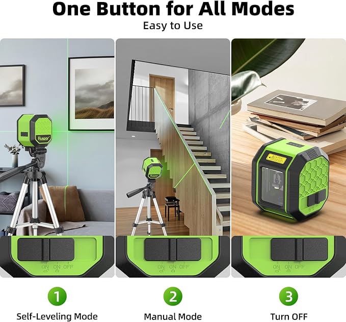Laser Level with 25.6in Tripod, Fathers Day Dad Gifts, Huepar 100Ft Self Leveling Laser Level Rechargeable Green Cross Line Laser Leveler Tool for Picture Hanging, Tile, Home Renovation, Carry Bag