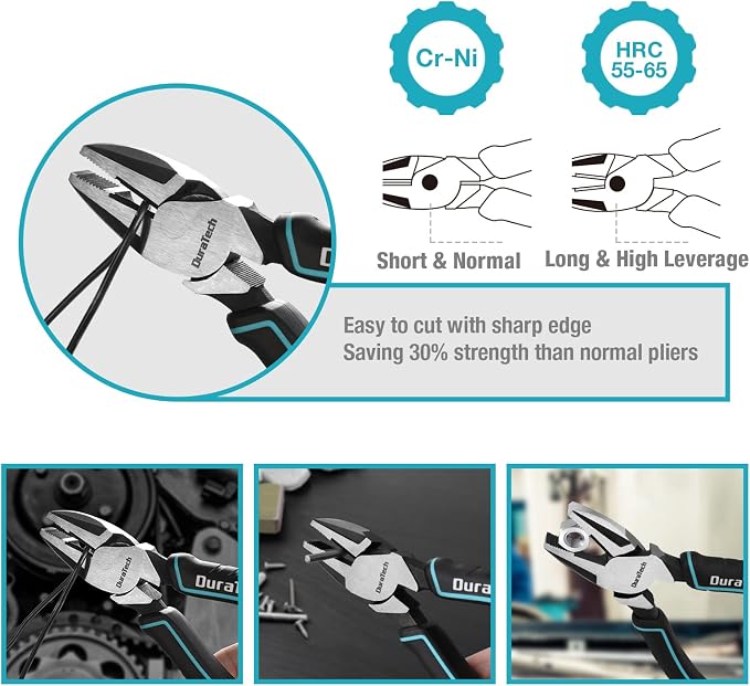 DURATECH 7-Piece Pliers Set with Rolling Pouch,Cr-Ni Construction | 10" & 8" Groove Joint, 8" & 6" Long Nose, 8" Linesman, 6" Slip Joint & Diagonal Pliers