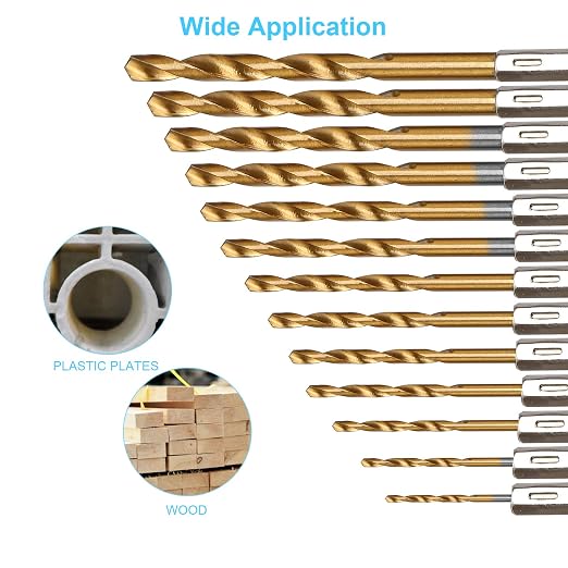 YXYL 19-Piece Hex Drill Bit Set, Titanium & HSS High-Speed Steel Hex Shank Quick-Change Twist Drill Bits for Wood (1/16"-1/4")