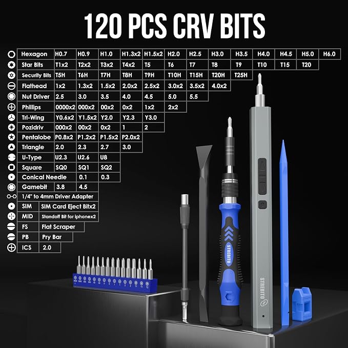 STREBITO Electric Screwdriver, 144-in-1 Precision Screwdriver Set, 120 Magnetic Bits, Organized Storage and Portability, Small Tool Kit for Electronics, PC, Computer and Laptop
