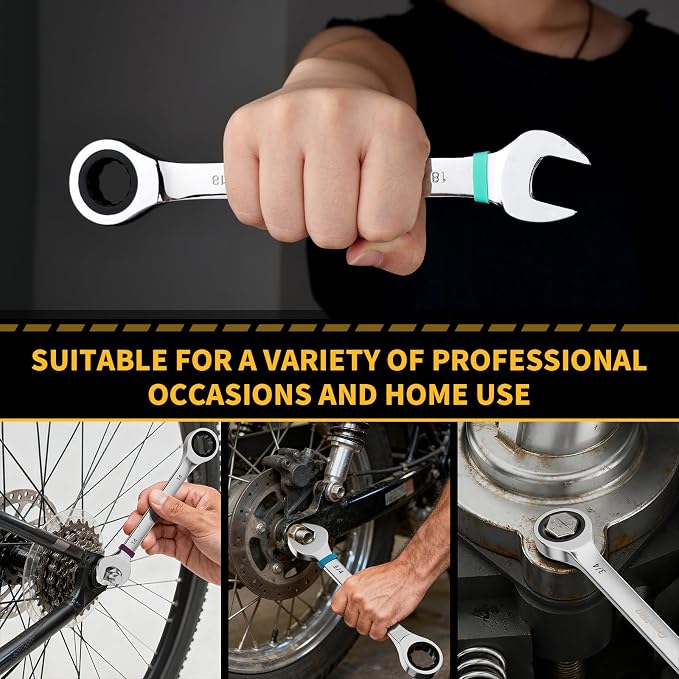 GRENPRO Ratchet Wrenches Set, 22Pcs 72-Tooth Combination Wrench Set with Roll up Pouch, SAE & Metric and Standard, 1/4" to 3/4" & 6mm to 18mm with Color Ring, CR-V Socket Mechanic Hand Tools Sets